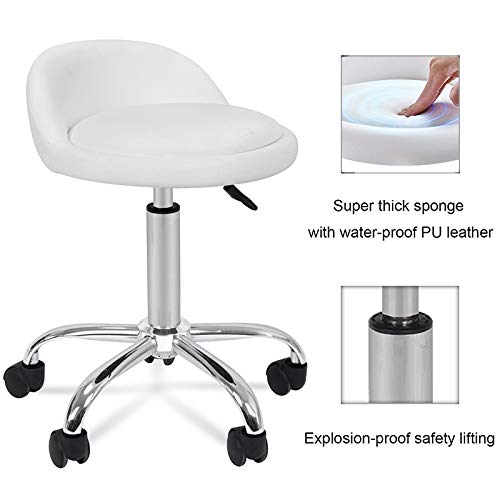 Homgarden Adjustable Hydraulic Rolling Swivel Stool For Massage Salon Office Facial Spa Medical Tattoo Chair Stool W/Backrest Cushion & Wheels (White 1Pcs) #TOP3