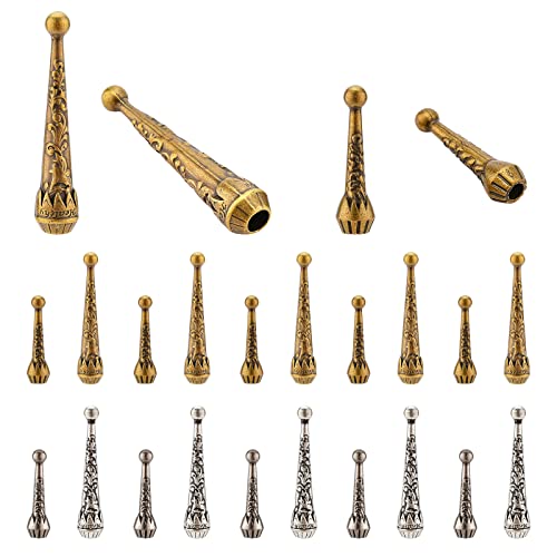 PH PandaHall 28pcs Bolo Tie Tips Replacement End Caps, 4 Style Alloy Long Bolo Cap Buckle Replacement Fahion Findings for Neckalce DIY Crafts Clothes Decor, Inner Diameter : 4mm/5.5mm