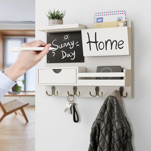 Dvobez DVOBEZ-10013 Farmhouse Key Holder For Wall With Mail Organizer - Easy Installation Wall Mount Organizer, Includes Chalkboard, Drawer, Wallet Holder & 4 Double Hooks thumb #2