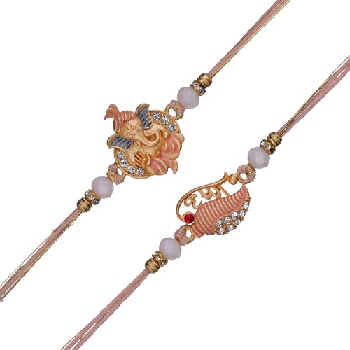 Image of eCraftIndia Set of 2 Lord Ganesha, Krishna Rakhis, Best Bro Ever Fridge Magnet with Roli Chawal Pack - Rakhis for Brother, Bhabhi, Kids