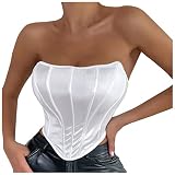 WENZHOU Damen Corset Tops Y2K Sexy Schulterfrei Trägerlos Überbrust Bandeau Korsett Oberteile Push Up Bustier E-Girl Sexy Off Shoulder Crop Korsett Top Clubwear Party Streetwear