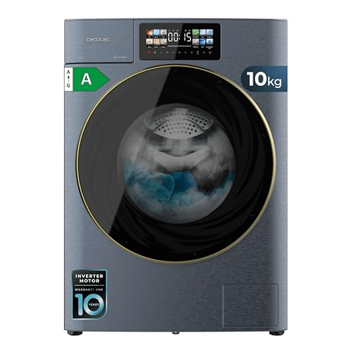 Cecotec Lavadora Secadora 10-6Kg Carga Frontal Bolero Wash&Dry 106950 Autodose Inverter 3D Titanium A, 1400 rpm, 13 programas, Motor Inverter Plus, Core Matrix Screen 9,2", Smooth Wash, puerta XXL