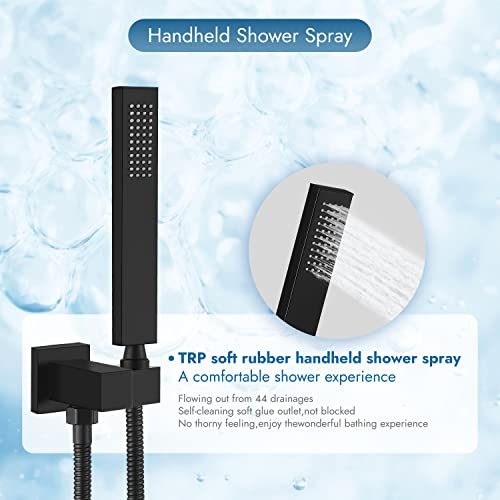 Cinwiny Matte Black Wall Mount Tub Filler Spout With Hand-Held Shower Single Handle Bathtub Shower Faucet Set Rough-In Valve Brass #TOP7