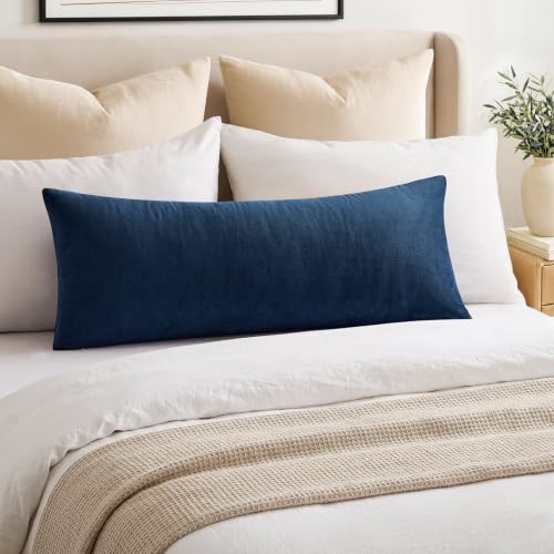 GriNeed Throw Pillow Covers Lumbar 14x36 Inch Velvet Pillow Covers, Soft Decorative Navy Blue Pack of 1 Long Pillow Case for Couch Cushion Chair Sofa Bed Living Room, Home Boho Decor