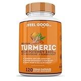 The Feel Good Turmeric Circumin 2400mg 95% Curcuminoids with BioPerine | Turmeric Supplement for Brain & Joint Support | 120 Vegan Capsules