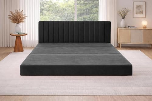 Image of Rosebell 3 Seater Foldable Sofa-Cums-Bed | Three-in-1 Convertible Couch with | Modern Fabric Sofa for Living Room, Bedroom & Office-Black