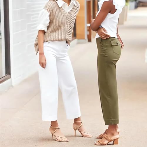 Tummy Control Twill Cropped Wide Leg Pant Plus Size Stretch Pant High Waist Casual Straight Leg with Pocket Jeans3