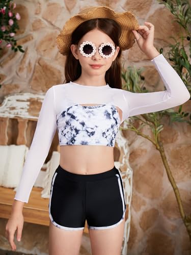 Verdusa Girl's 3 Piece Tie Dye Swimwear Bathing Suit Swimsuits Bikini and Shorts with Cover Up3