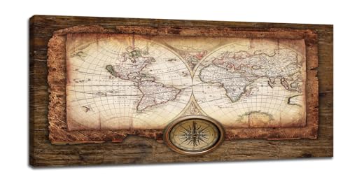 Large World Map Wall Art Vintage Map Pictures Wall Decor