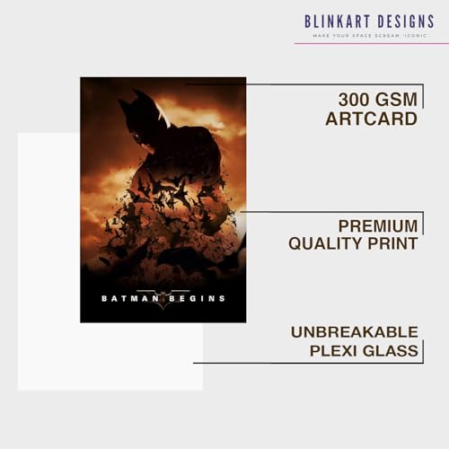 Image of BLINKART Batman Begins (2005) Movie Poster Frame 12x18 Inch | Premium 300 GSM Paper Wall Print | Vintage Film Artwork for Home, Bedroom, Living Room, Office | Framed Photo Decor