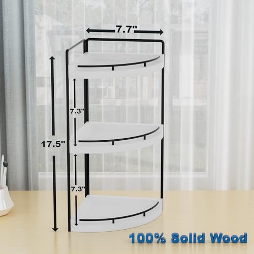 Image of Corner Bathroom Counter Organizer, 3 Tier Bathroom Sink Shelf Countertop, Wood Vanity Skincare Storage for Toiletries Decor, Makeup, Dresser (White)