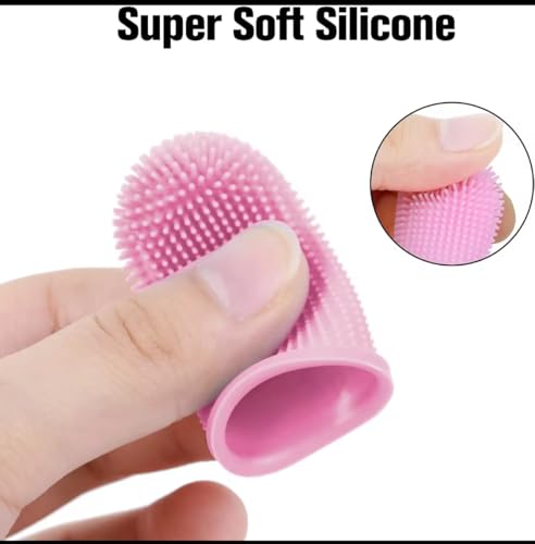 Image of Gomoly Pet Toothbrush, 360 Dog Tooth Cleaning Set, Cat Finger Cover Toot-hbrush for Cleaning Tongue Coating and Tooth Care, Pet Silicone Finger Cover Toothbrush Set of 2 with Case (Pink, Large)