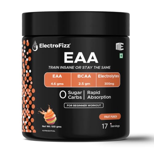 Image of EAA 4.6 gms with 2.5 gm BCAA with Vitamin & Electrolyte Blend for Muscle Recovery & Endurance - Pre /Post Workout & Intra Workout - 100 gms (EAA Fruit Punch)