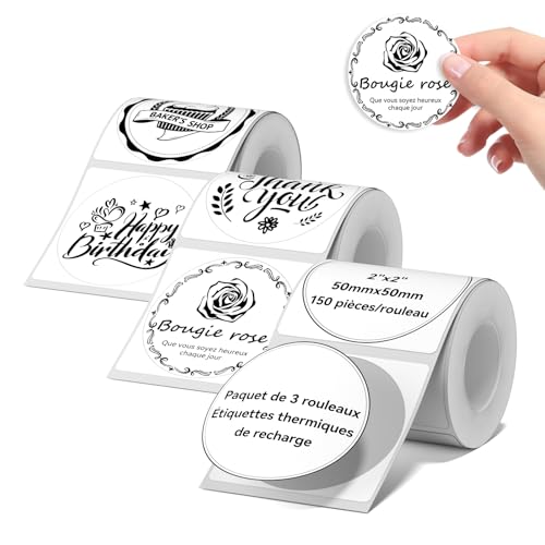 Rouleau etiquette NIIMBOT B21 B2 B3S autocollante blanche ronde 50x50mm pour imprimante thermique