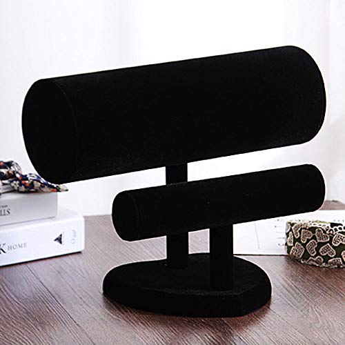 Homeanda Black Velvet 2 Bars Jewelry Bracelet Hairband Display Rack Tower Organizer Holder, Heart-Shape Base #TOP4