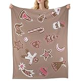 Rustic Brown Christmas Gingerbread and Candy Cane Fleece Sofa Throw Blanket Soft Sofa Throw Twin Blankets for Mom Adults, Trow Blanket Over Bed Decor Bedroom Decor for Home Birthday Gift Chair