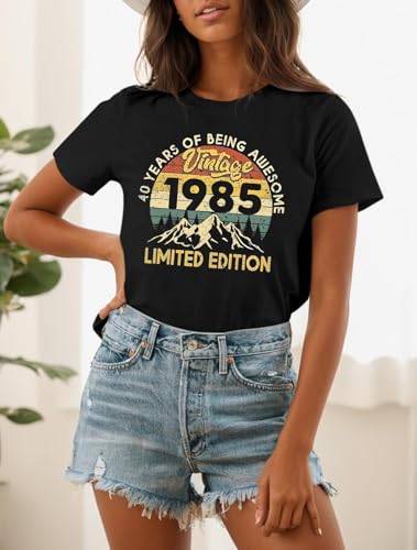 40th Birthday Shirts for Women 1985 Shirt Vintage Graphic Tees Retro Tshirts 40 Year Old Birthday Gifts Casual Tops4