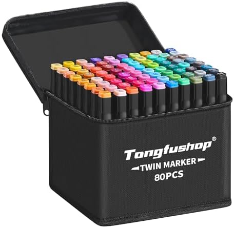 Tongfushop 80 Colours Marker Pens, Alcohol 2S Quick Dry Markers, Permanent Double-ended Markers with Storage Bag and Spacer for Sketching, Comics, Colouring, Illustrating, Sketching