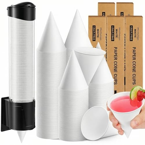 Roshtia 1000 Pcs 4 oz Paper Cone Water Cups with Cup Dispenser, Black