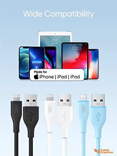 Cablecreation Phone Charging Cord 6Ft, Usb To Lightning Cable Liquid Silicone Cord[Mfi Certified] Compatible For Iphone 14/14 Pro/13/13 Pro/ 12 Pro Max/ 12/11 /X/Xs/Xr/ 8 Plus/Airpods Pro, Blue #TOP7