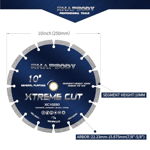 Image of RHAPSODY 10 Inch Diamond Saw Blade 5Pcs, Segmented General Purpose Blade