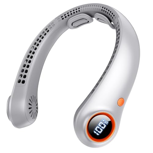 Portable Neck Fan, Neck Fans That Blow Cold Air, 5000mAh 5 Speeds Bladeless Wearable Personal Fan, USB Rechargeable Battery Operated Cooling Neck Fan, Quiet Hands Free Fan for Travel, Outdoo