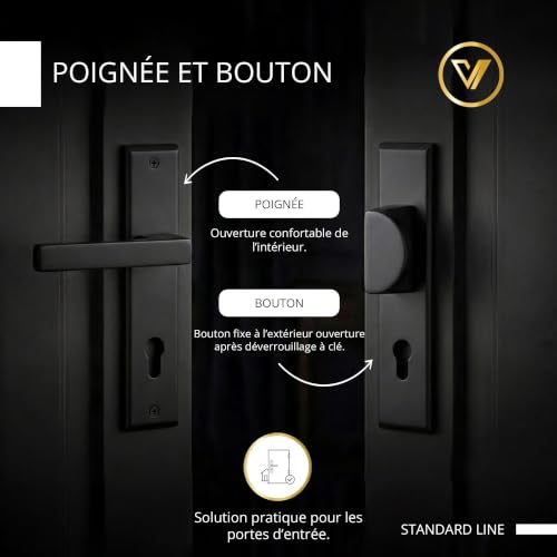 VERAMET Poignée de Porte d'Entrée avec Bouton Fixe 90 mm Plaque Longue – vue 4