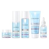 AOPEIBOTO Collagen Skin Care Sets, 5 Pcs Facial Set for Skin Care for Women with Cleanser, Serum, Toner, Lotion & Cream, for Firming Skin, Reduce Wrinkles