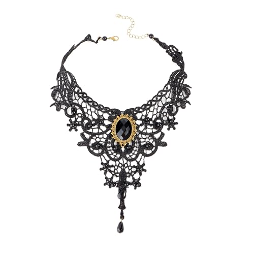 CHIC DIARY Gothic Choker Kette Spitze Halsband Schwarz Retro Schmuck Halloween Karneval Kostüm Damen