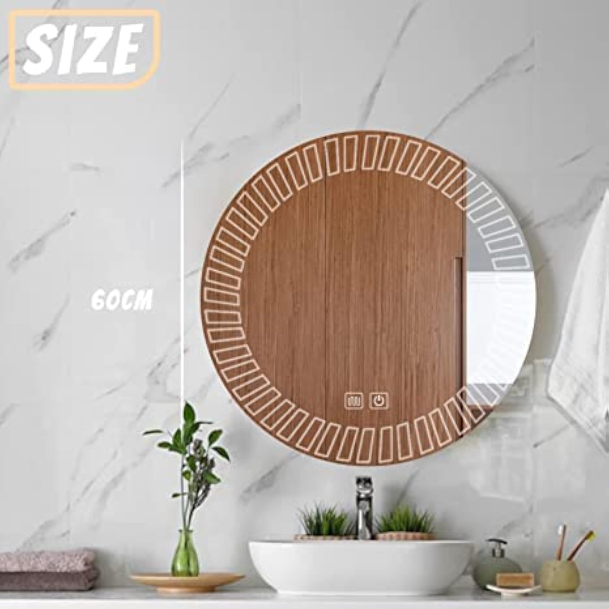 Round Bathroom Mirror Wall Mounted with LED Light