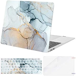 MOSISO Compatible with MacBook Air 13 inch Case M1 A2337 A2179 A1932 Retina Display Touch ID 2022 2021 2020 2019 2018 Release, Plastic Hard Shell & Keyboard Cover & Screen Protector, Marble MO-MBH190