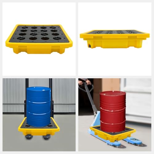 AGULIUM 1 Drum Spill Containment Pallet Tray 26.4\'\' x 26.4\'\' x 5.9\'\', 11.4Gal Sump, 8818 LBS Load Capacity, Detachable Spill Containment Platform with Drain for Industrial Warehouse
