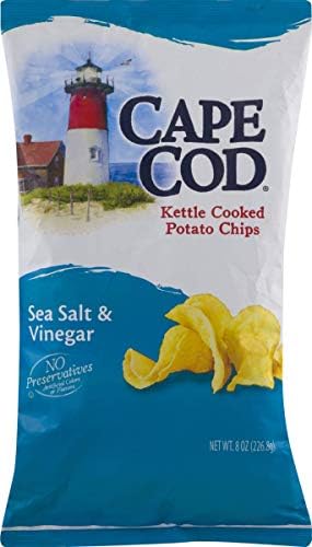 Cape Cod Kettle Cooked Potato Chips- Satisfying, All Natural and Kettle Cooked 8 oz. Bags (Sea Salt & Vinegar, 6 Bags)