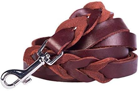 Leather Dog Leash Brown 6 foot x 5/8 Inch - Walking Training Leads Best for Small Medium Large Dogs