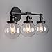 Phansthy 3 Light Wall Sconce Bathroom Vanity Light Black Sconce Light Fixture with 5.6 Inches Round Glass Canopy, Black