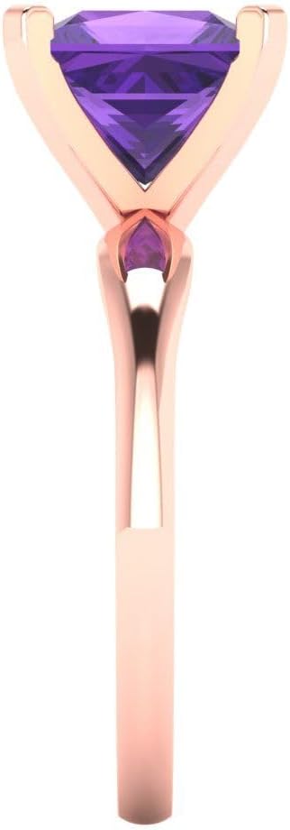 Clara Pucci 14K Solid Rose Gold 2.5 ctw Amethyst Solitaire Ring for Women | Anniversary, Birthday Gift | 7.5mm Princess Cut - Image 3