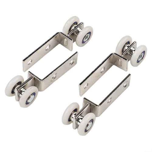 Jotekonoby Lot de 2 poulies de porte coulissante avec deux roues en plastique, roulement en métal pour un fonctionnement fluide, compatible avec les portes coulissantes, les cabines (A)