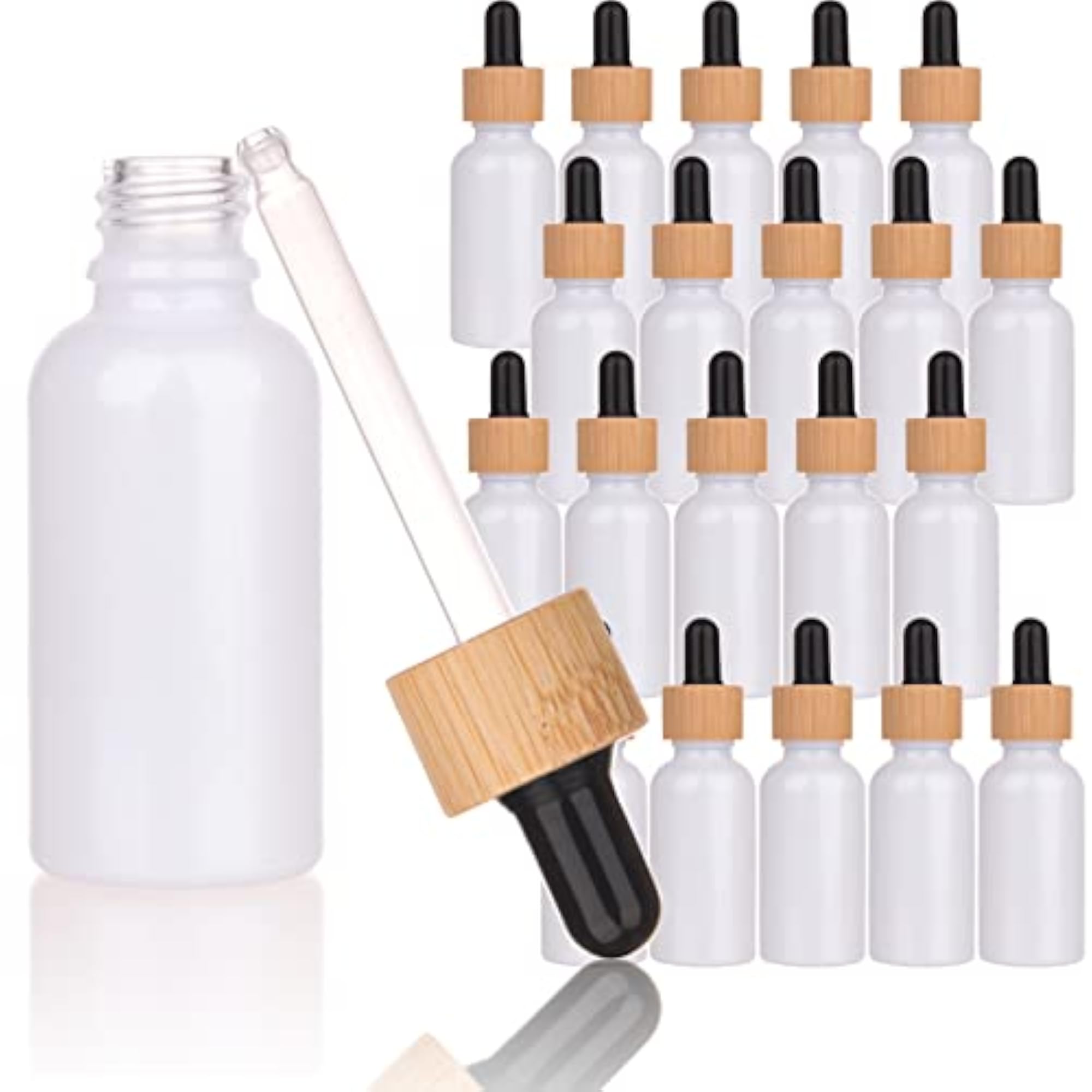 20pcs Empty Pearly White Round Glass Bottles with Dropper
