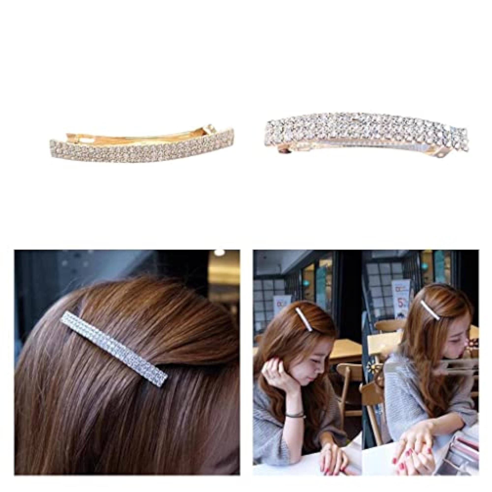 Automatic Rhinestone French Barrette Hair Clip, Elegant Accessory