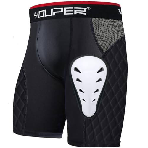 Youper Adult Elite Compression Padded Sliding Shorts w/Soft Athletic Cup for Baseball, Football (Black Black, XX-Large)