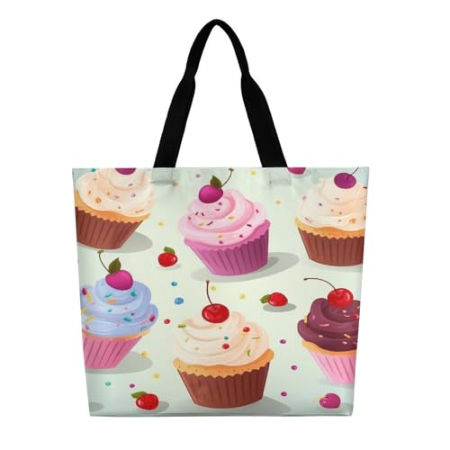 Women's Multi-Functional Shopping Bag，Delicious Cupcakes Printing Messenger Bag Shoulder Bag for Travel, Work, Shopping & Parties with Inner Pocket, Grocery Bag Lightweight & Water-Resistant3