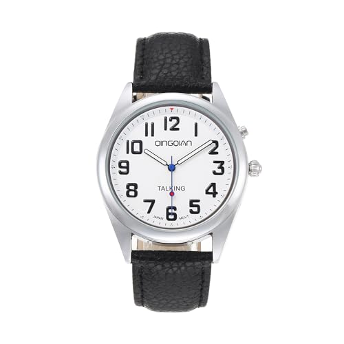 QINGQIAN Big English Talking Watch for Visually impaired Speaks Clear and Loud Time Date and Alarm time Stretch Band is Best Gift for Senior or Blind People (Male)