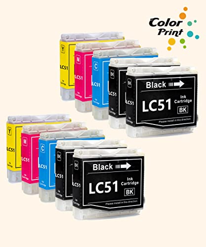 (10-Pack, 4Bk,2C,2M,2Y) Colorprint Compatible Lc51 Ink Cartridge Replacement For Brother Lc 51 Lc-51 Fit For Dcp-130C Dcp-330C Dcp-350C Mfc-240C Mfc-440Cn 5460Cn 845Cw 5860Cn 665Cw Fax-2480C Printer #TOP2