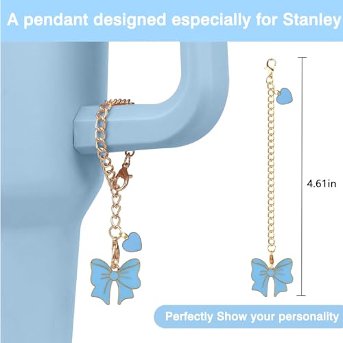 Hpebl 7Pcs Milky Blue Cup Accessories for Stanley Cups 40/30oz with Handle Including Bow Silicone Straw Cover Topper Boot Spill-Proof Stopper Set Bow Handle Charm for Stanley Tumbler Accessories — view 4