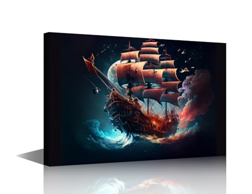 Bateau pirate voyage dans l'espace profond tableau mural grand format pour chambre d'ado
