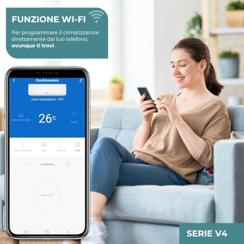 Klimaanlage Digiquest Inverter Serie V4 | CLIMA00057 12000 BTU | R-32 | Wi-Fi | Klasse A++/A+ | I Feel | Timer | Turbo-Funktion | 3D-Luftstrom | Auto Restart | Nachtmodus | SEER 6,1 | SCOP 5,1