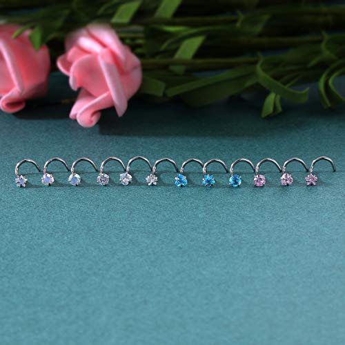 Zs 9-12Pcs 20G Surgical Stainless Steel Nose Stud Ring Piercing Nose Bone/L Shaped/Nose Screws Rings Set (12Pcs Nose Screws Style) #TOP3
