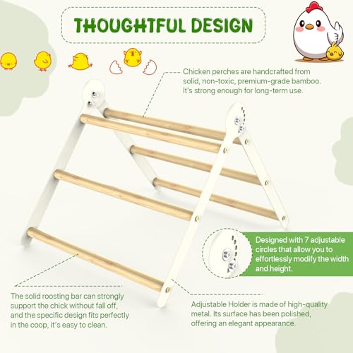 Image of Bamboo Adjustable Chicken Perches, with Adjustable 7 Circles Holder, Strong Roost Bar for Coop&Brooder, Training Perch for Chicks, El Pollitos, La Pollita, Easy to Install & Clean, Fun Toys for Chicks