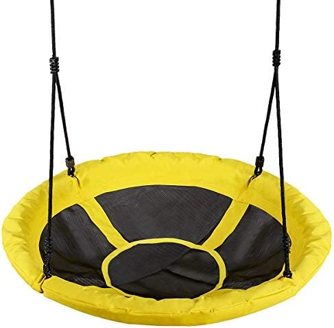 COSTWAY Saucer Nest Swing, 100cm Round Disc Tree Swing Seat with Heights Adjustable Rope, Kids Swing Set for Indoor Garden Playground