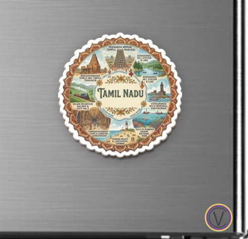 Image of Tamilnadu Textured Finish Acrylic Fridge Magnet - UV Texture Printed, Stylish Multicolor Magnet for Fridge, Wardrobe & Metal Surfaces, Pack of 1 (Tamilnadu 1)